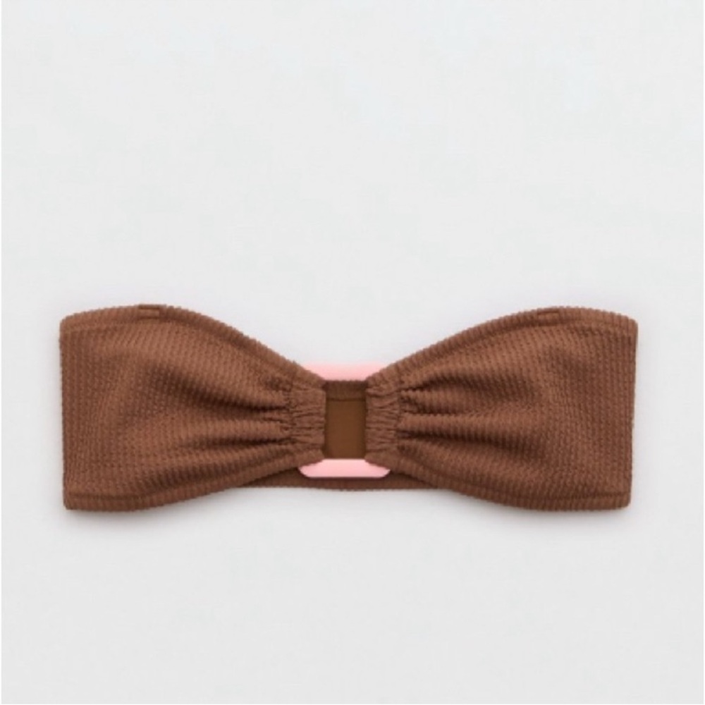 Aerie Brown and Pink Bow bikini top